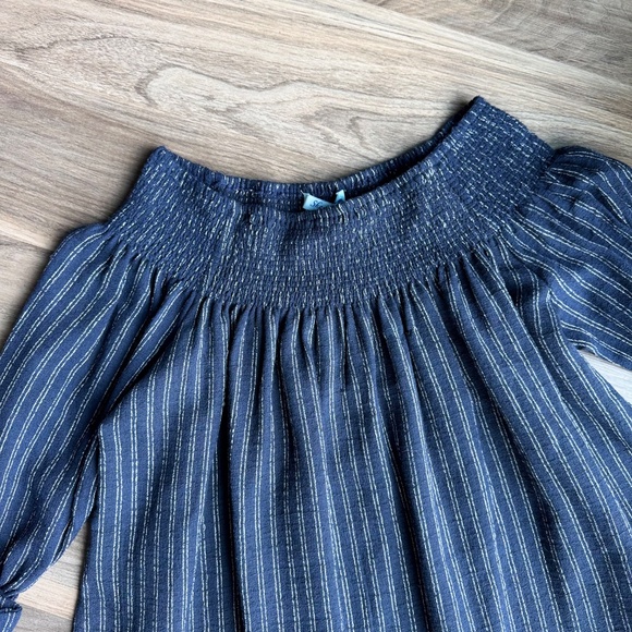 NWT She + Sky Navy Striped Smocked Off Shoulder Long Sleeve Top – Size S - Picture 2 of 12